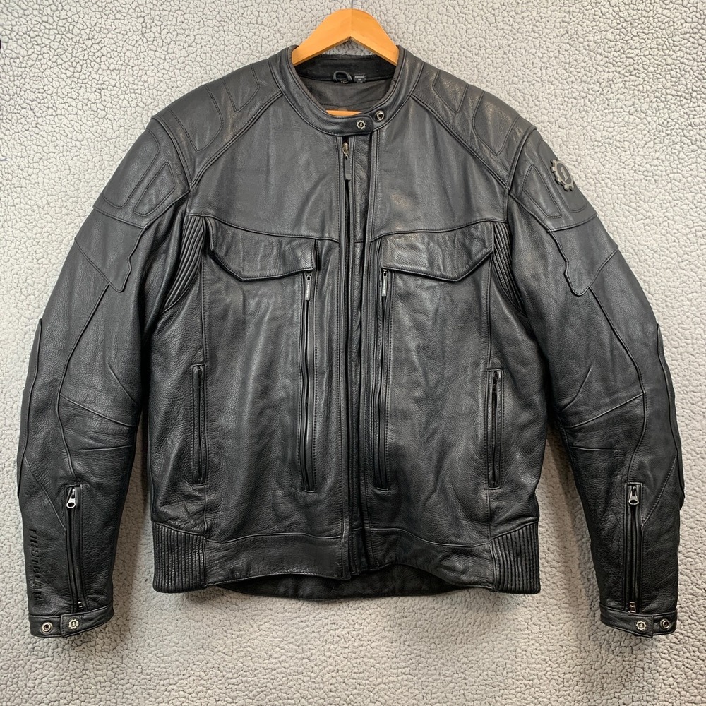 First Gear Jacket Mens Biker Motorcycle Bomber Genuine Leather Coat & Liner 3XLT